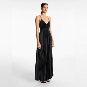 A.L.C Aries Satin Pleated Dress Black